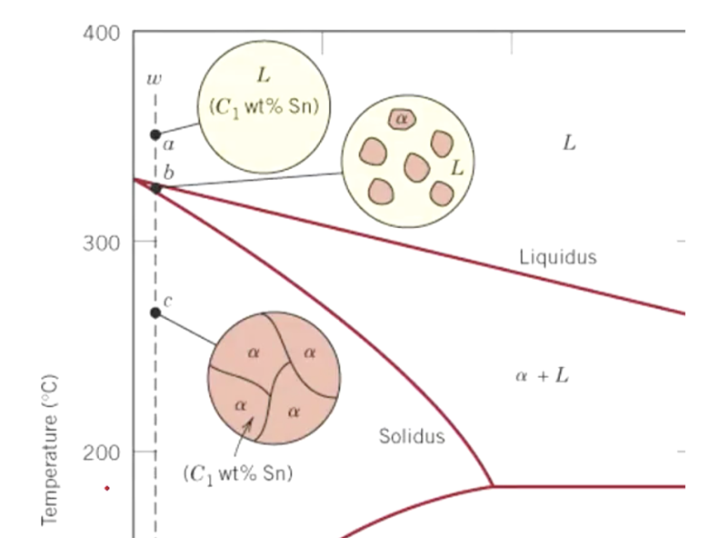 Phase diagram with points a, b, c